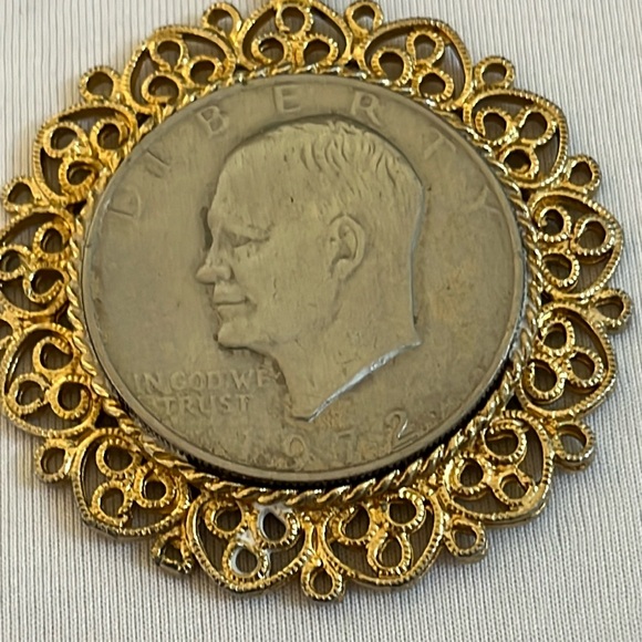 Sarah Coventry Jewelry - Vintage authentic Eisenhower 1972 Liberty silver dollar pendant gold rope chain